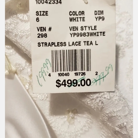 David's Bridal 10042334 size 6 White Strapless lace tea length Wedding Dress - Picture 14 of 16